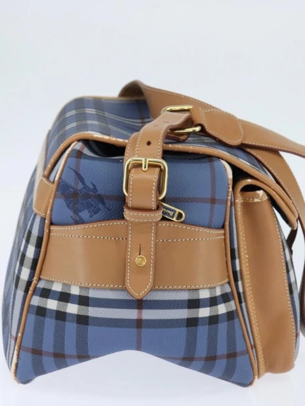 Burberrys Nova Check Shoulder Bag PVC Leather Blue Gold - Picture 7 of 16